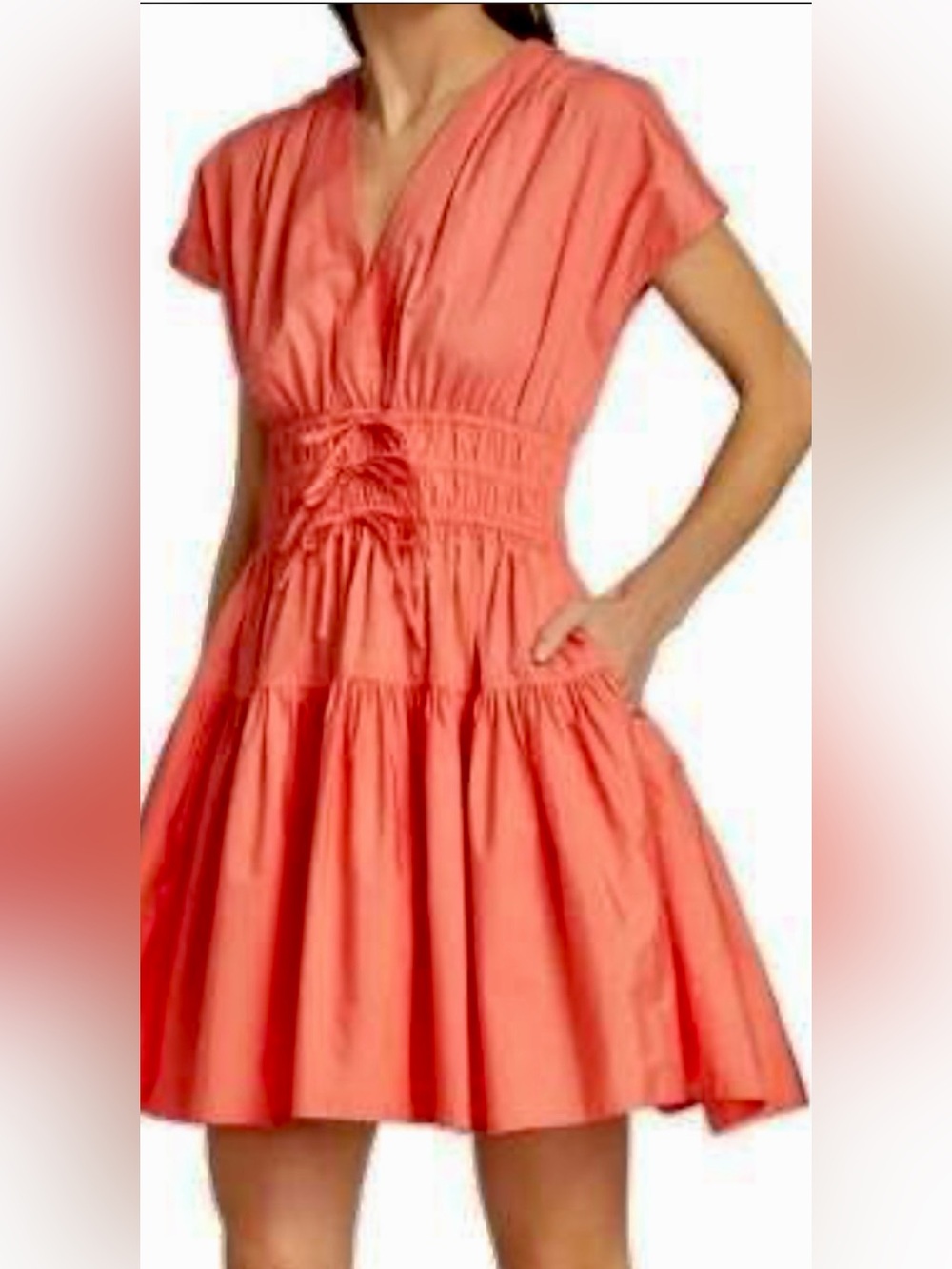 10 Crosby Derek Lam Coral Short-Sleeve Tiered Mini Dress